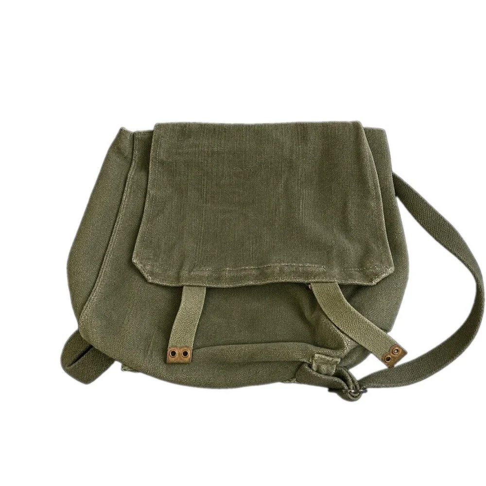 Military Grade Army Green Canvas Backpack Rucksack Vintage